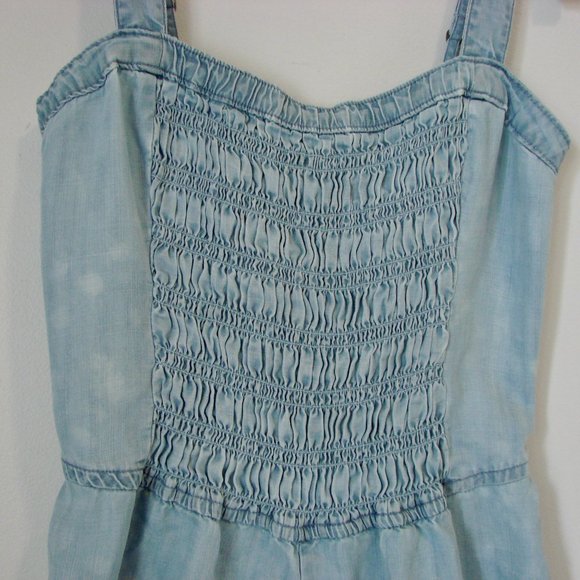 Ambercrombie & Fitch Shorts Romper Smock Top Ruched Blue Chambray Boho Small - Picture 4 of 14